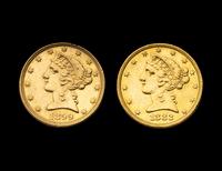 Two Liberty Head $5 Gold Coins