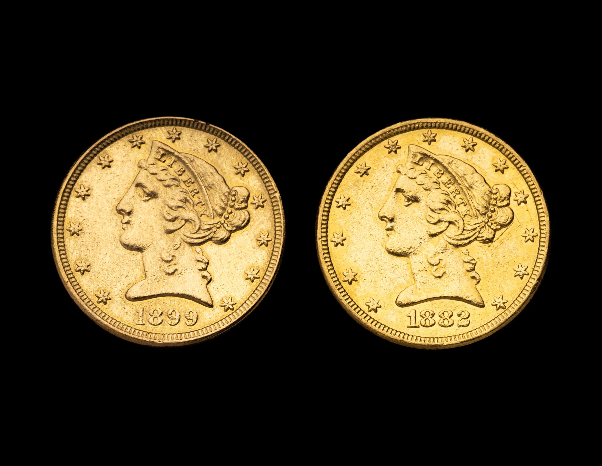 Two Liberty Head $5 Gold Coins