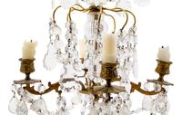 A Pair of French Gilt Bronze and Cut Glass Four-Light Candelabra