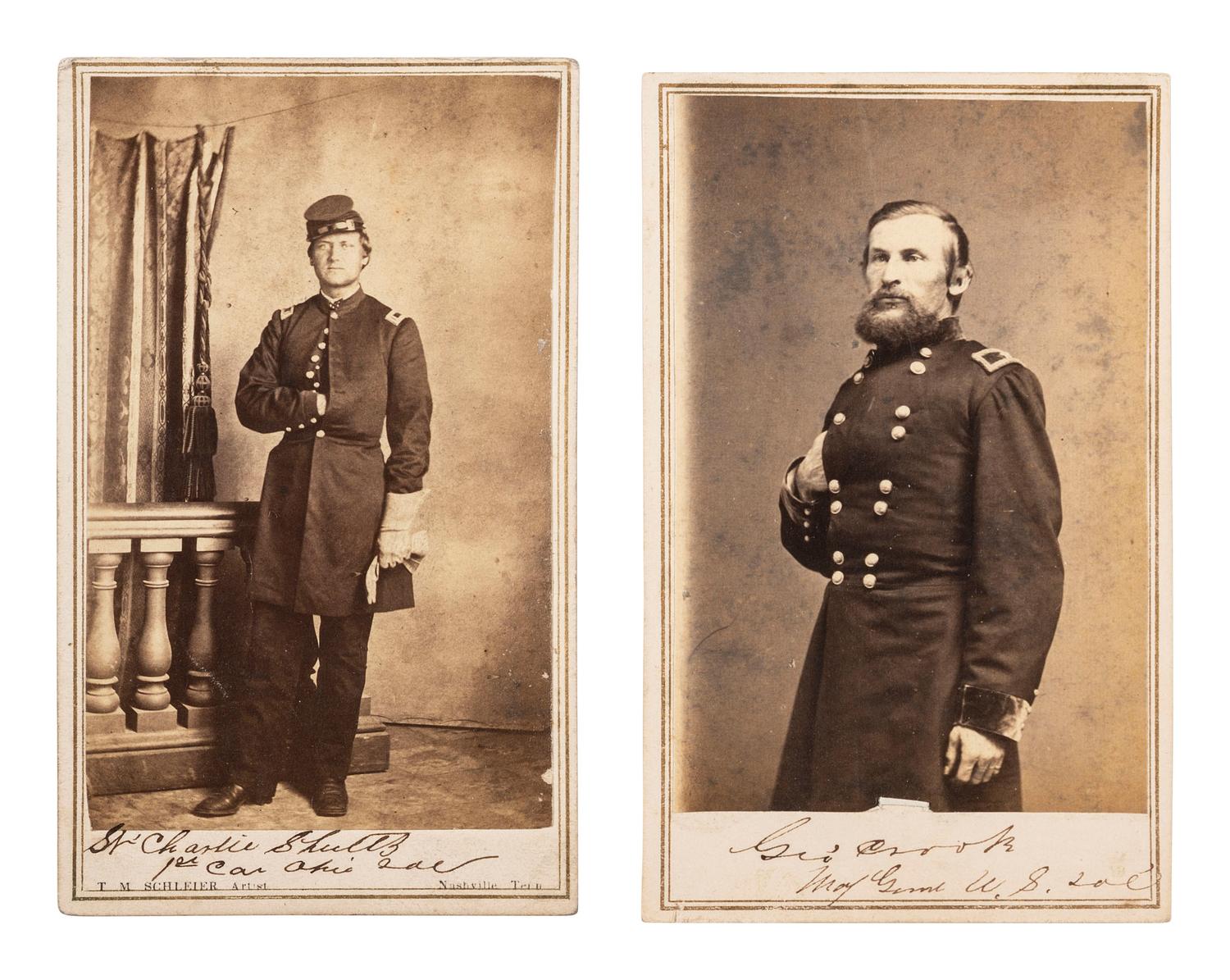 [CIVIL WAR]. CDVs of General George Crook and Captain Charles Shultz, 1st Ohio Cavalry.
