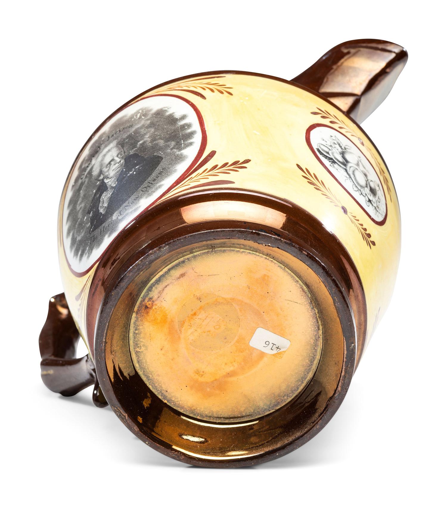 A Staffordshire Transfer-Printed Copper Lustre 'General Jackson Hero of New Orleans' Pitcher