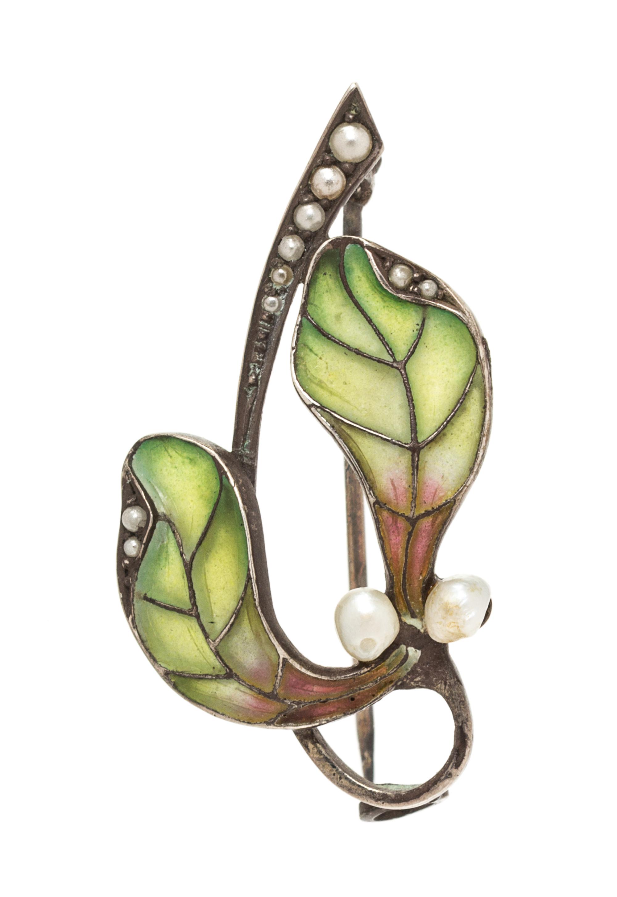 An Art Nouveau Silver, Plique-a-jour and Seed Pearl Brooch, 2.50 dwts.
