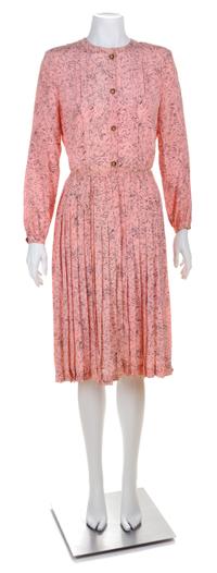 A Chanel Pink Silk Dress and Tweed Coat Ensemble, No size; Adjustable Belt: 35".