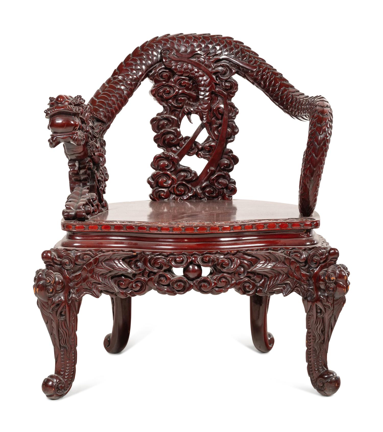 Three Japanese Export Rosewood Armchairs