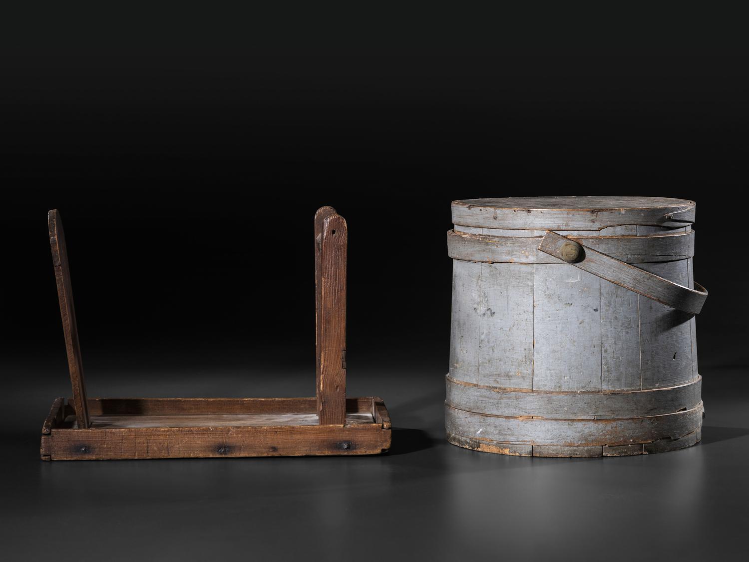 A Box Tape Loom and Painted Firkin