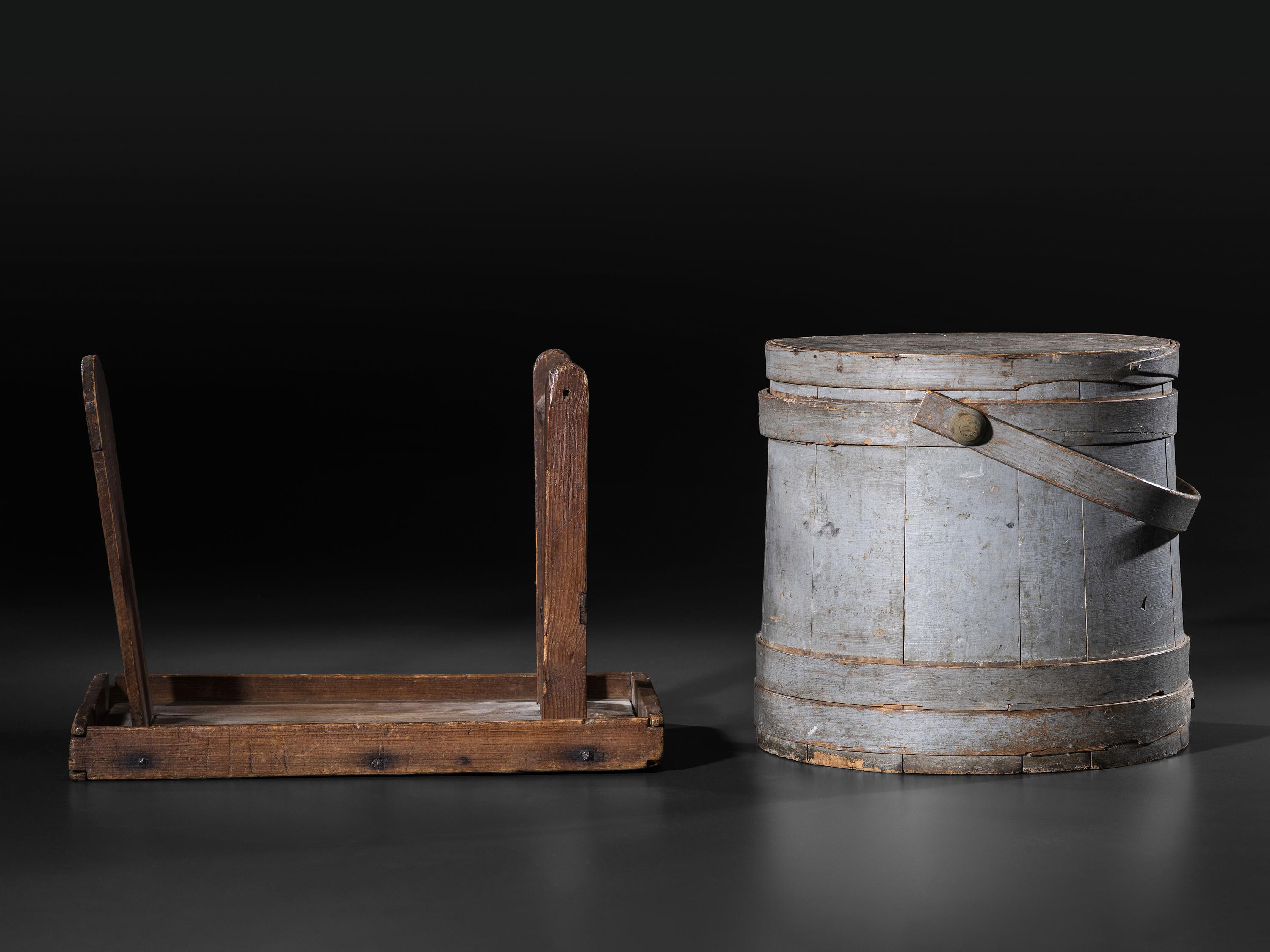 A Box Tape Loom and Painted Firkin