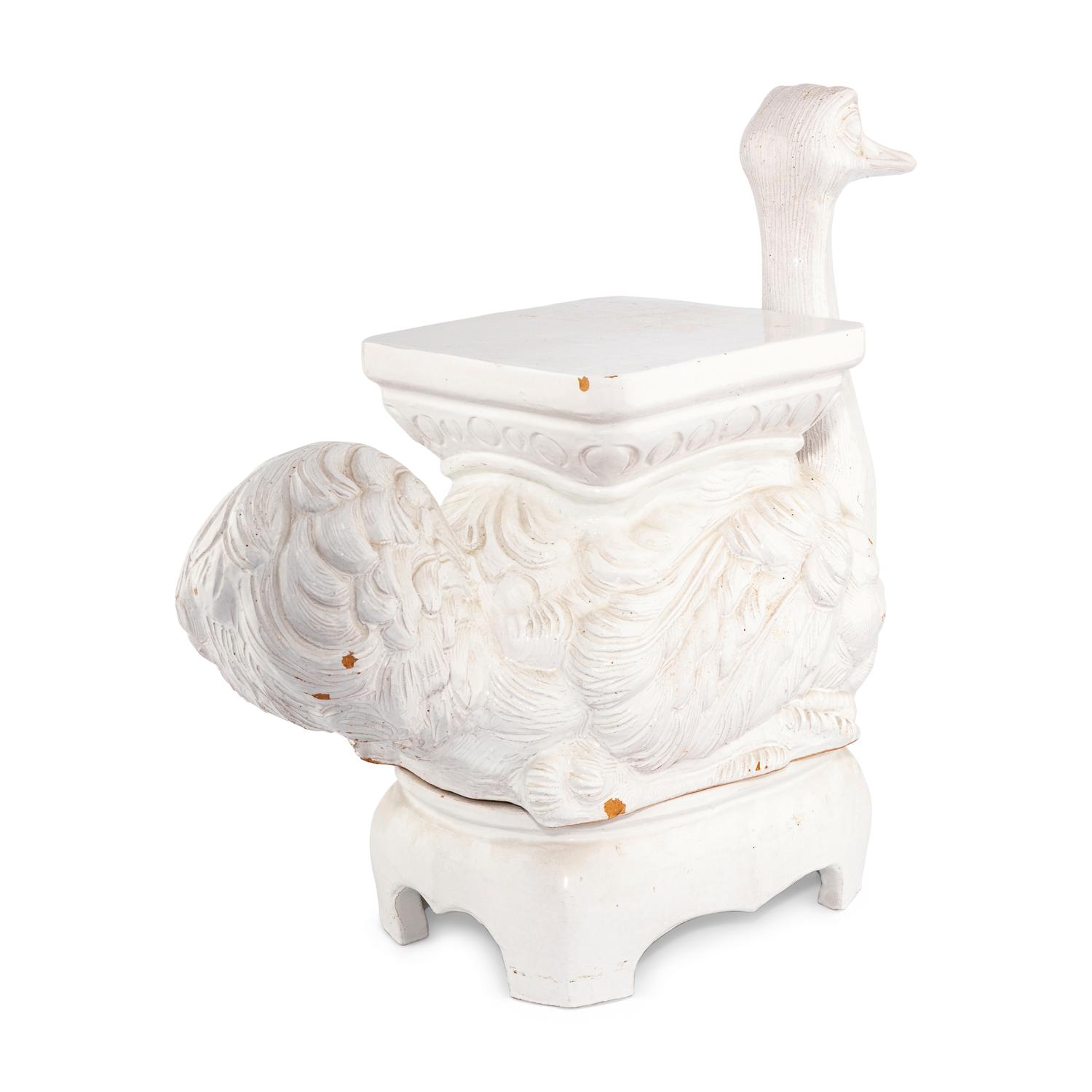 A White-Glazed Earthenware Ostrich-Form Stool