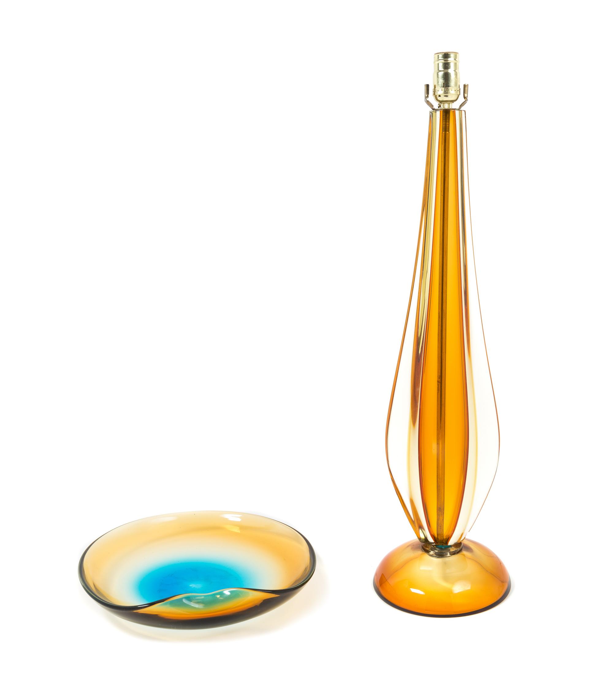 Italian, MURANO, c.1980, a table lamp, together with a bowl