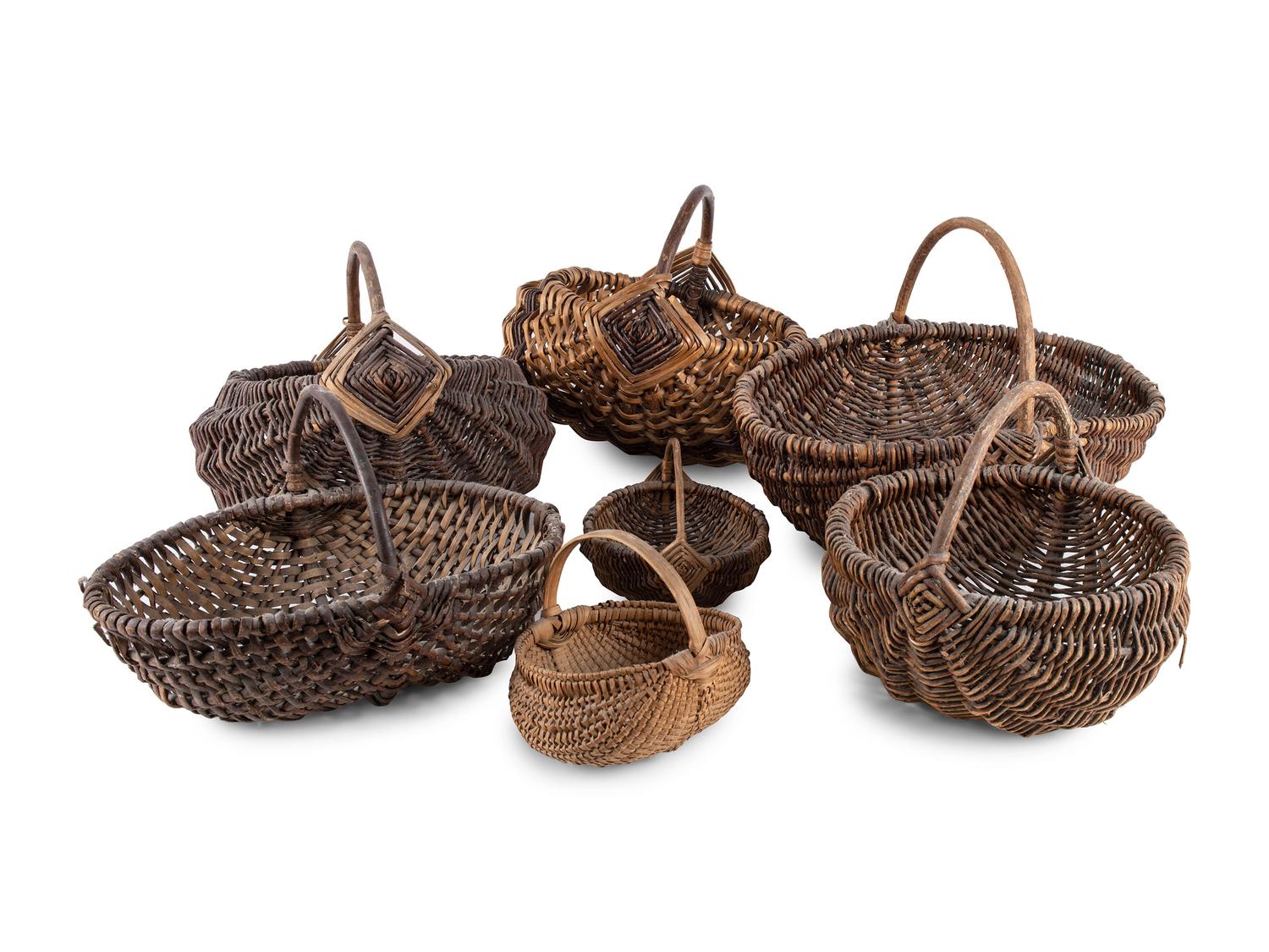 Seven Woven Wood Baskets