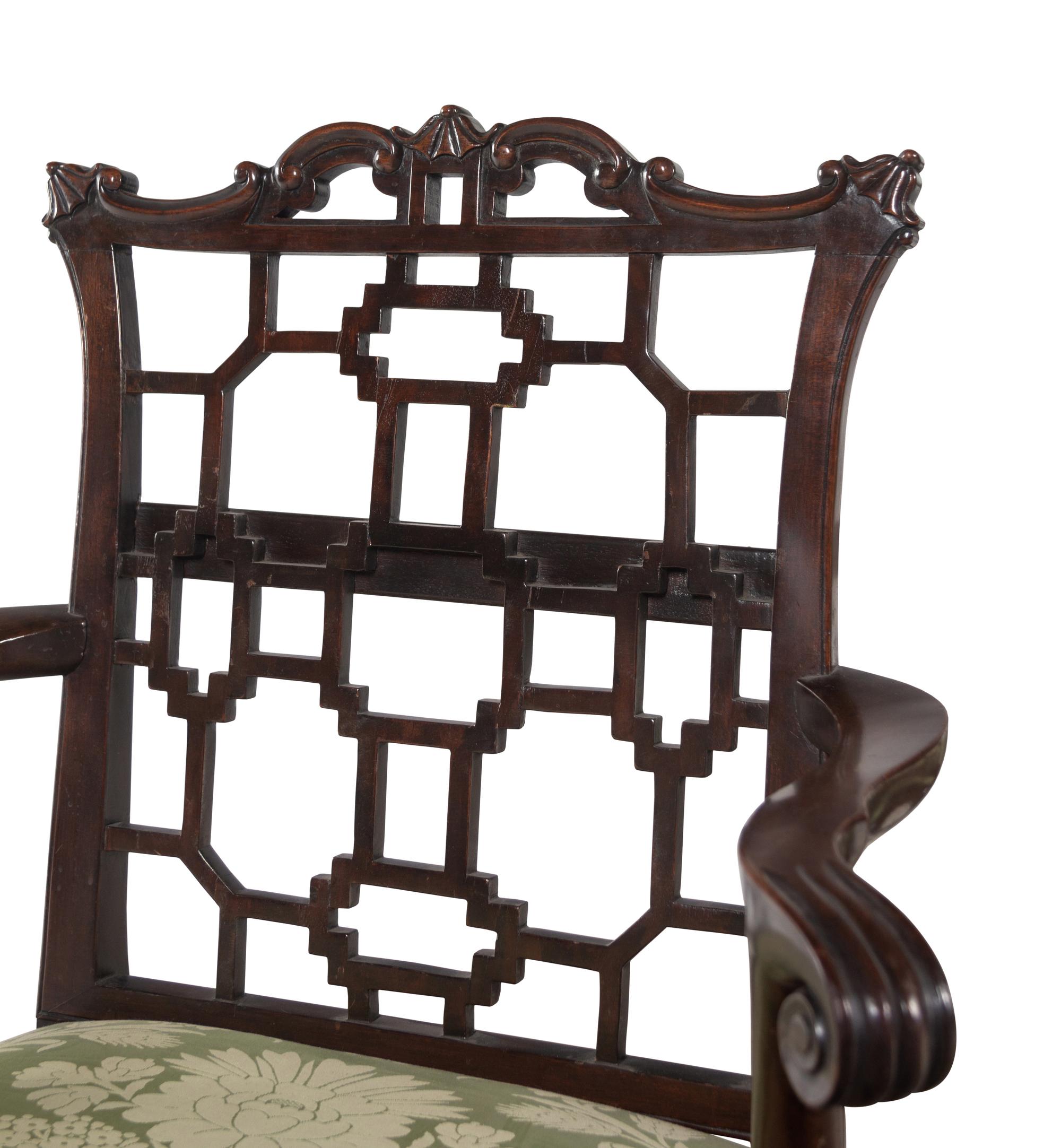 A Pair of Chinese Chippendale Style Mahogany Armchairs