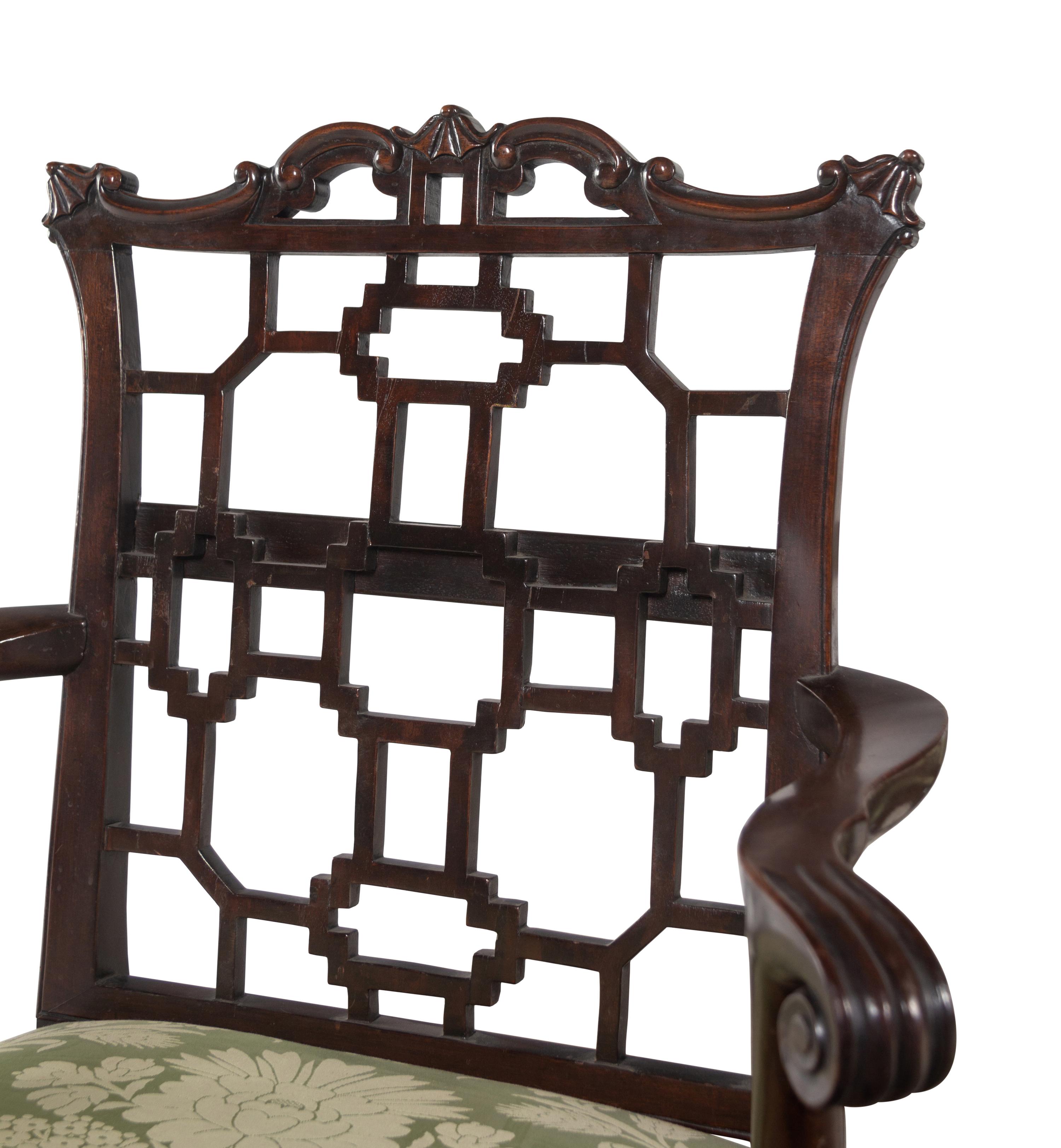 A Pair of Chinese Chippendale Style Mahogany Armchairs