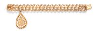 A 14 Karat Yellow Gold and Cultured Pearl Charm Bracelet, 44.40 dwts.