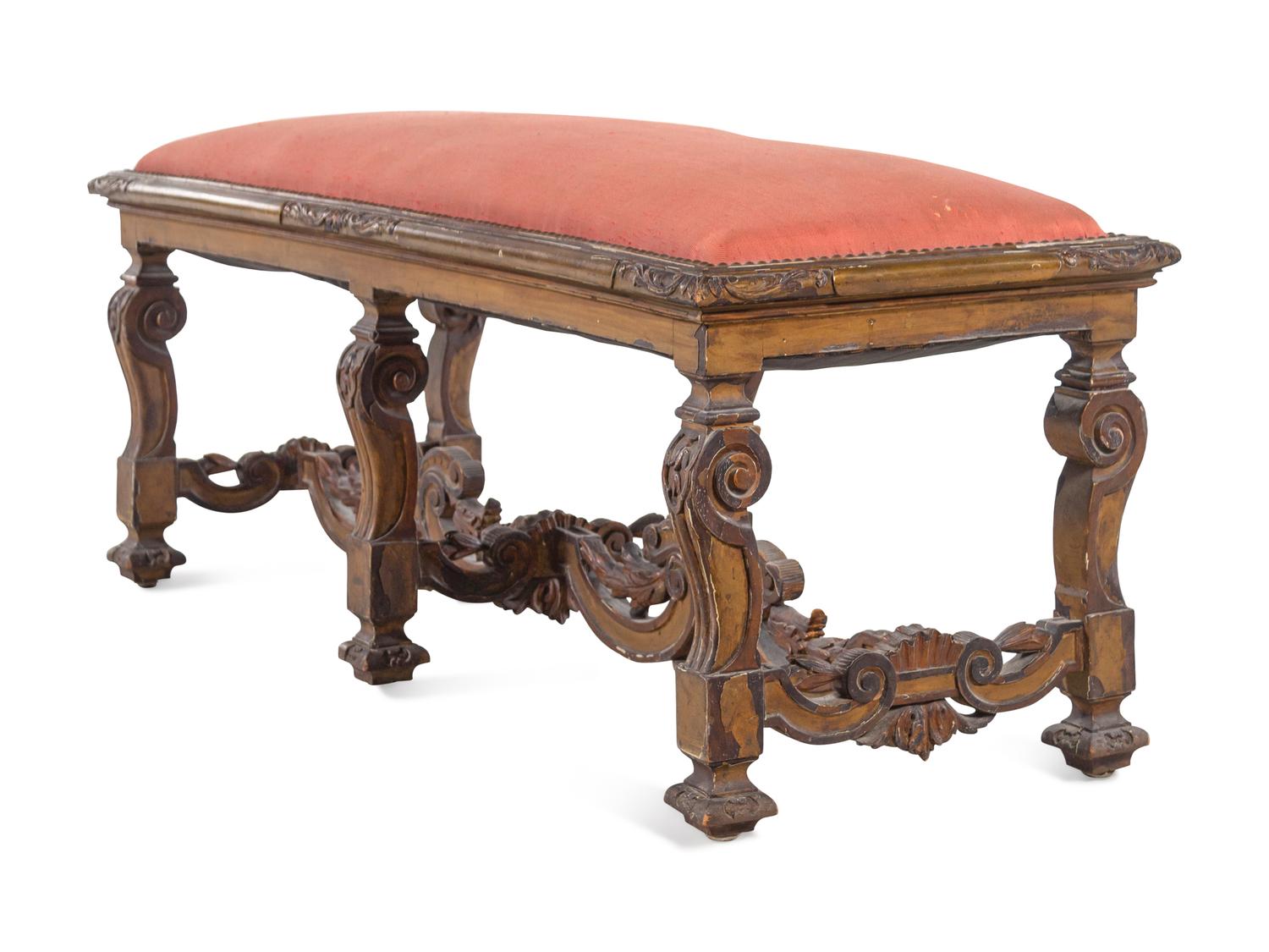 A Louis XIV Style Giltwood Bench