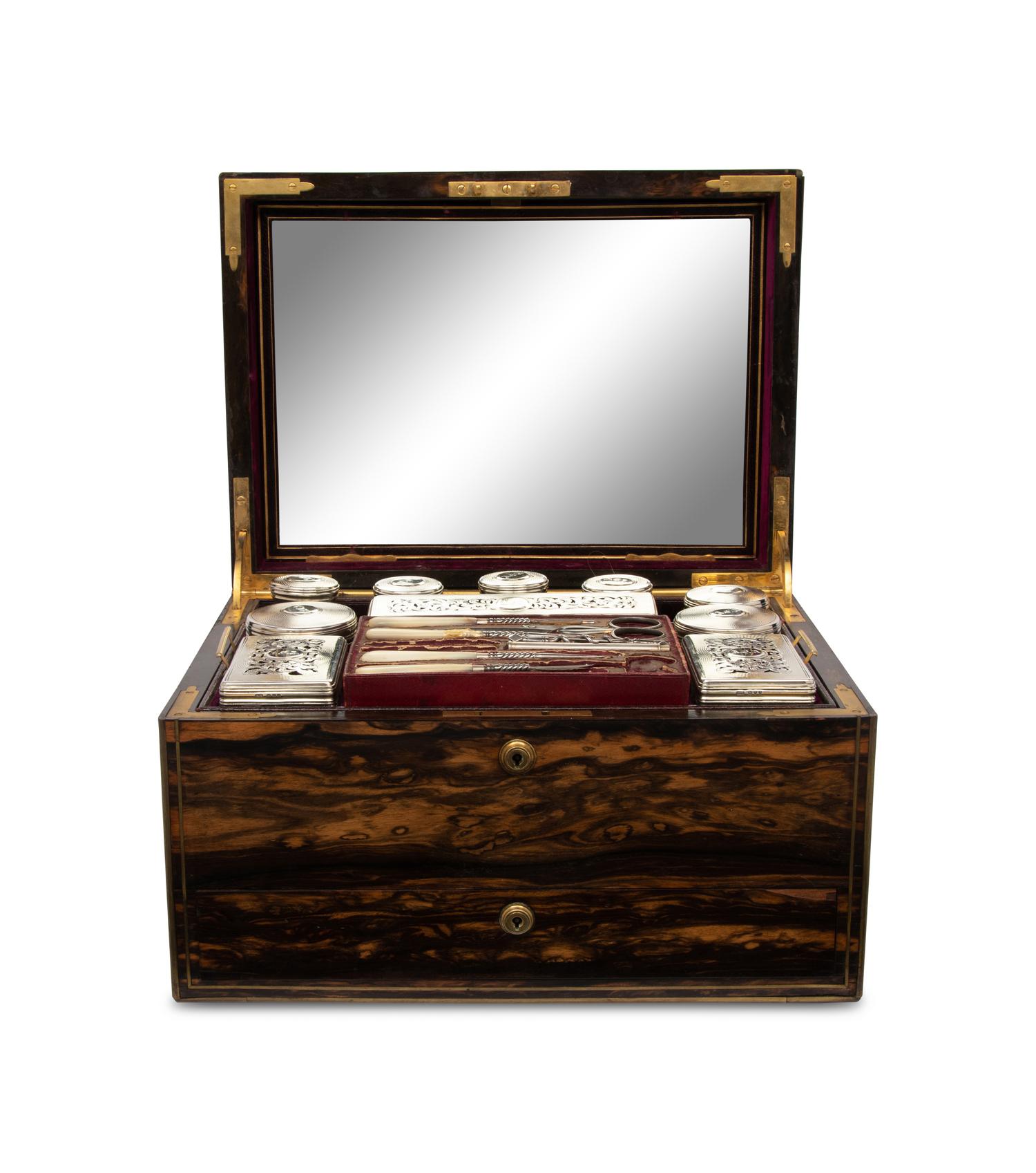 A Regency Calamander and Brass-Inlaid Campaign Toiletry Kit