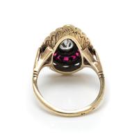 ANTIQUE, DIAMOND, RUBY AND ENAMEL RING