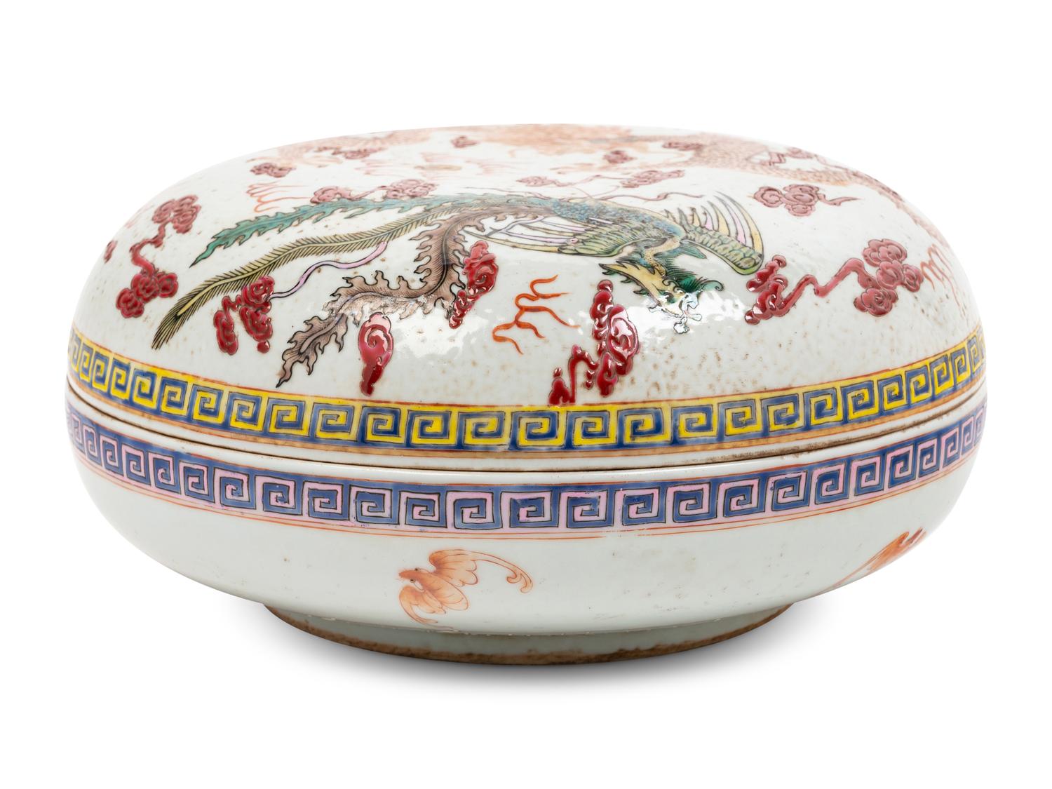 A Chinese Iron Red and Famille Rose 'Dragon' Box and Cover
