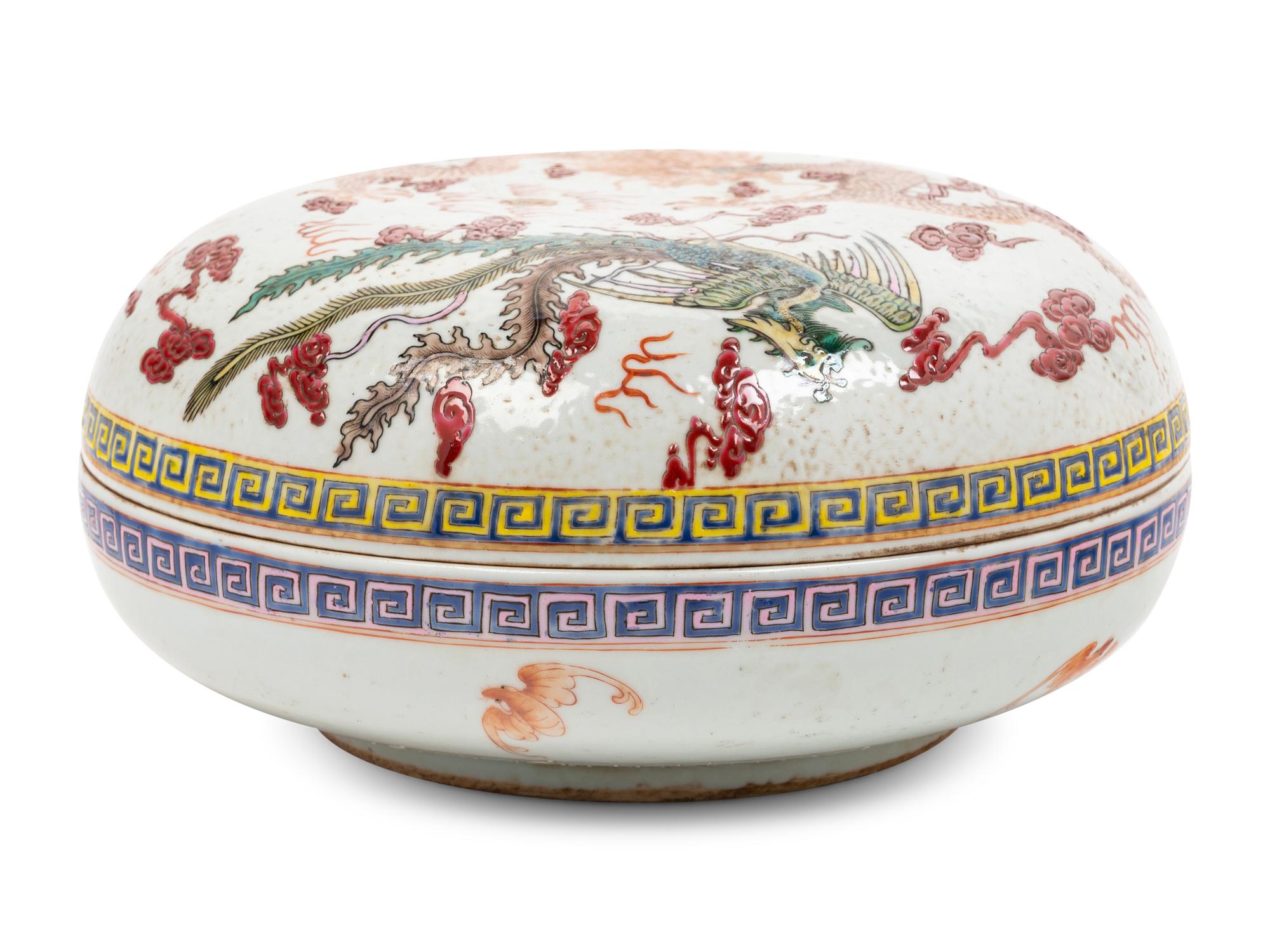 A Chinese Iron Red and Famille Rose 'Dragon' Box and Cover