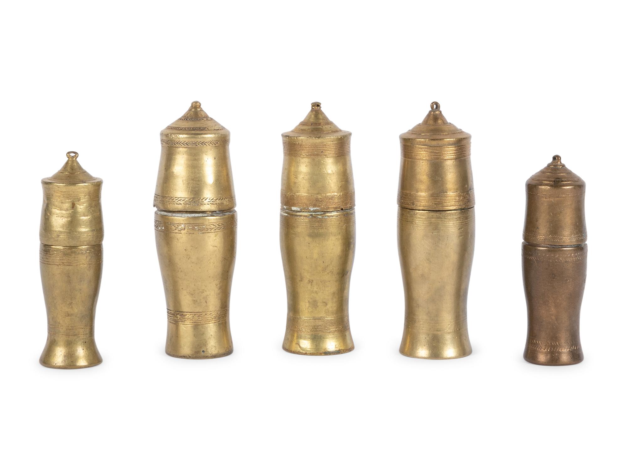 Five African Brass Canisters