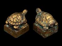 Two Gilt Bronze 'Tortoise' Square Seals