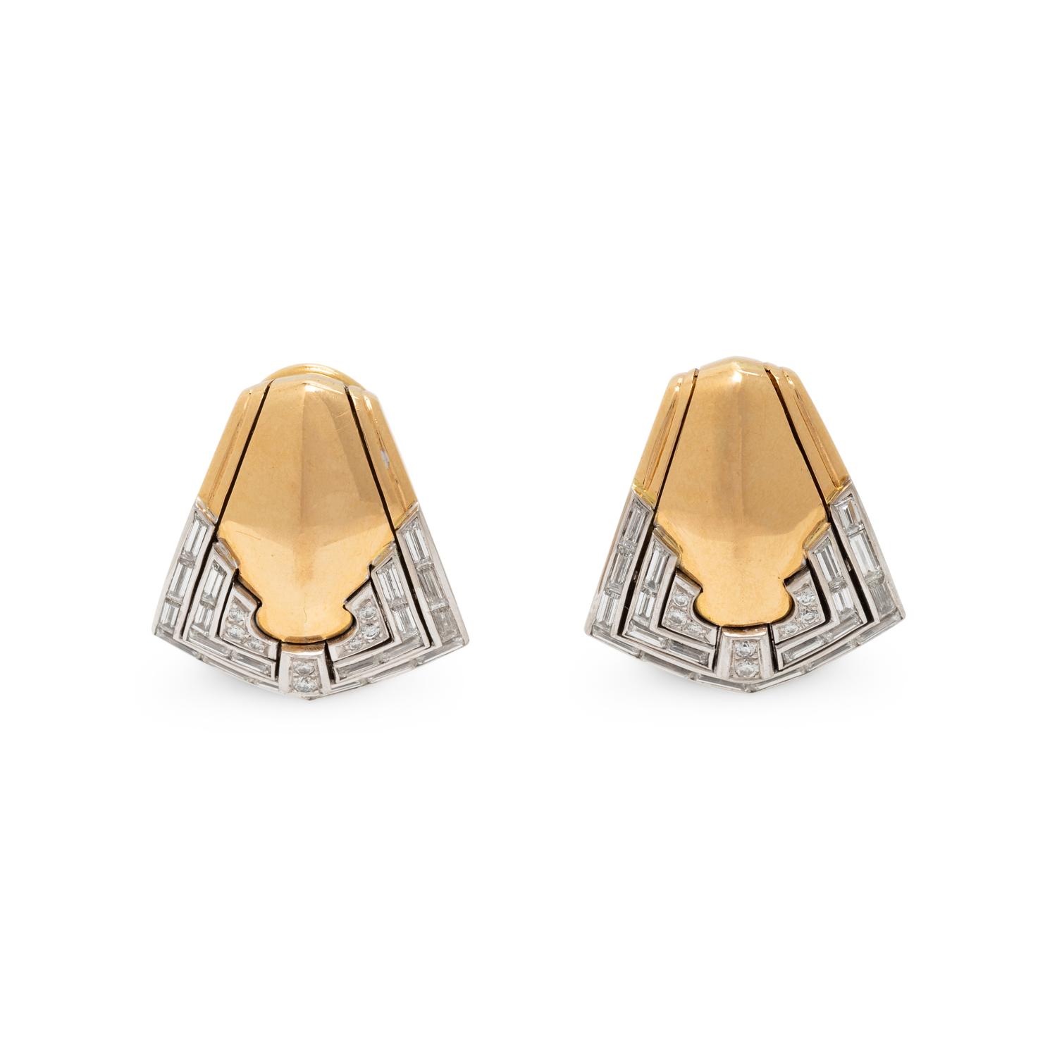PAUL BINDER, YELLOW GOLD AND DIAMOND EARRINGS