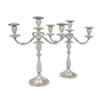 A Pair of American Silver Three-Light Candelabra