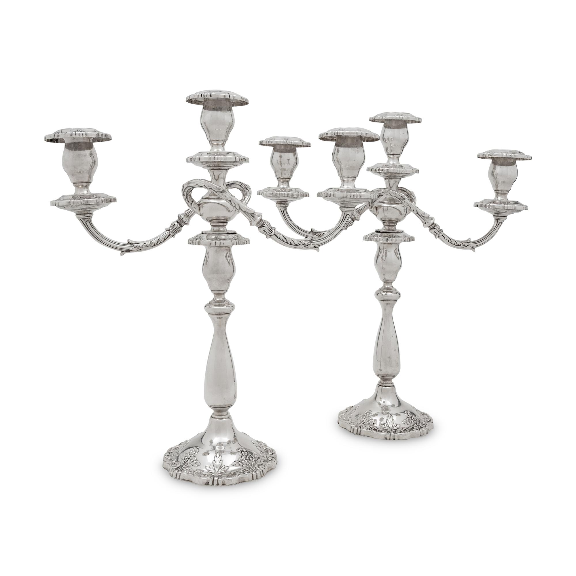 A Pair of American Silver Three-Light Candelabra