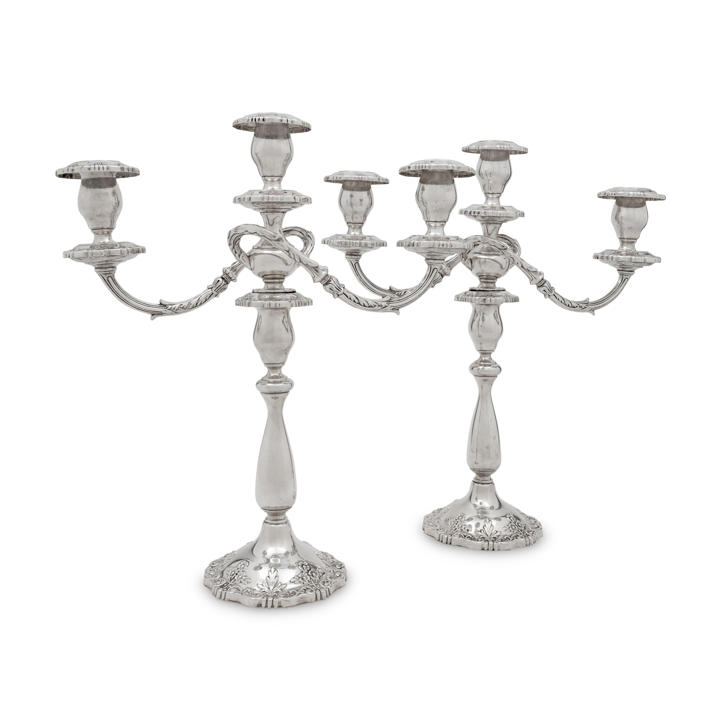 A Pair of American Silver Three-Light Candelabra
