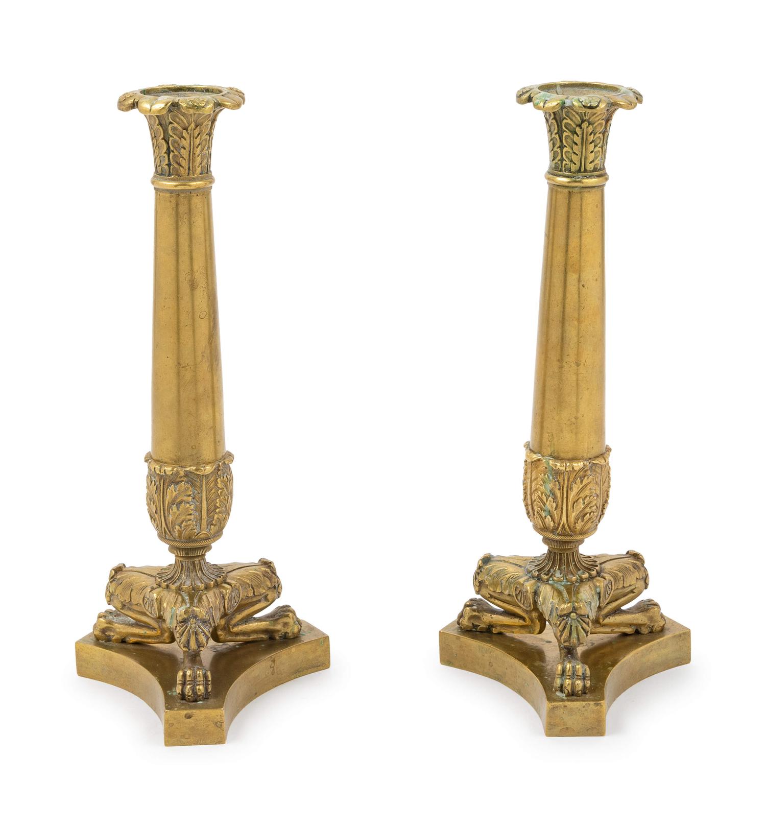 A Pair of Neoclassical Style Gilt Metal Candlesticks