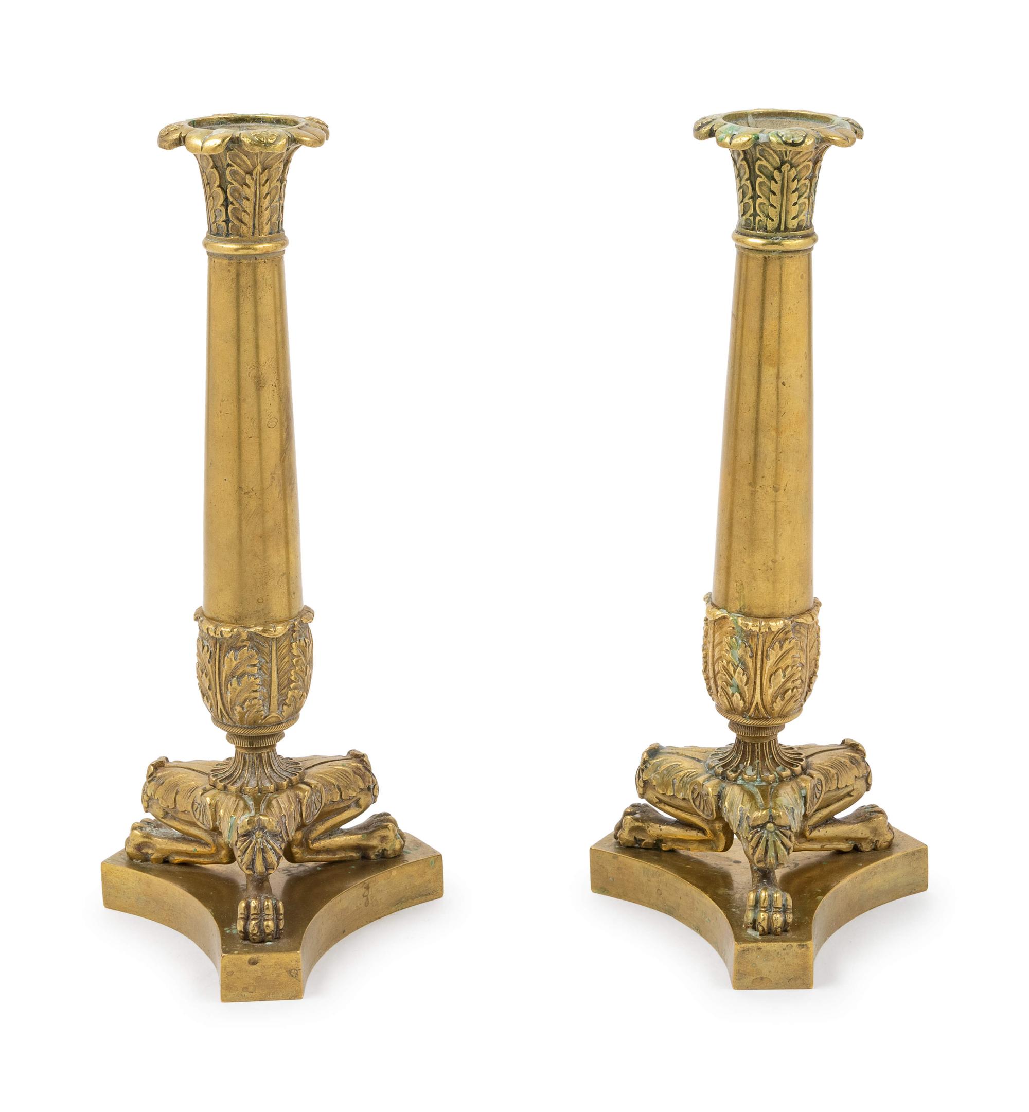 A Pair of Neoclassical Style Gilt Metal Candlesticks