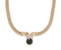 YELLOW GOLD, ONYX AND DIAMOND NECKLACE