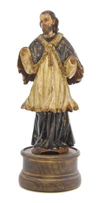 A South American Polychrome Decorated Santos Figure, Height of figure 8 1/4 inches.