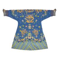 A Chinese Embroidered Blue Silk Dragon Robe, Second Half 19th Century — 晚清 藍緞地綉龍紋袍