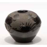 Blackware Sgraffito Pottery Jar, with Deer