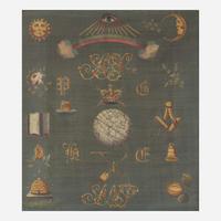 A framed Ancient Order of Free Gardeners painted linen banner England or Scotland, late 18th / early 19th century