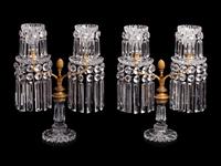 A Pair of French Gilt Bronze and Cut Glass Two-Light Candelabra
