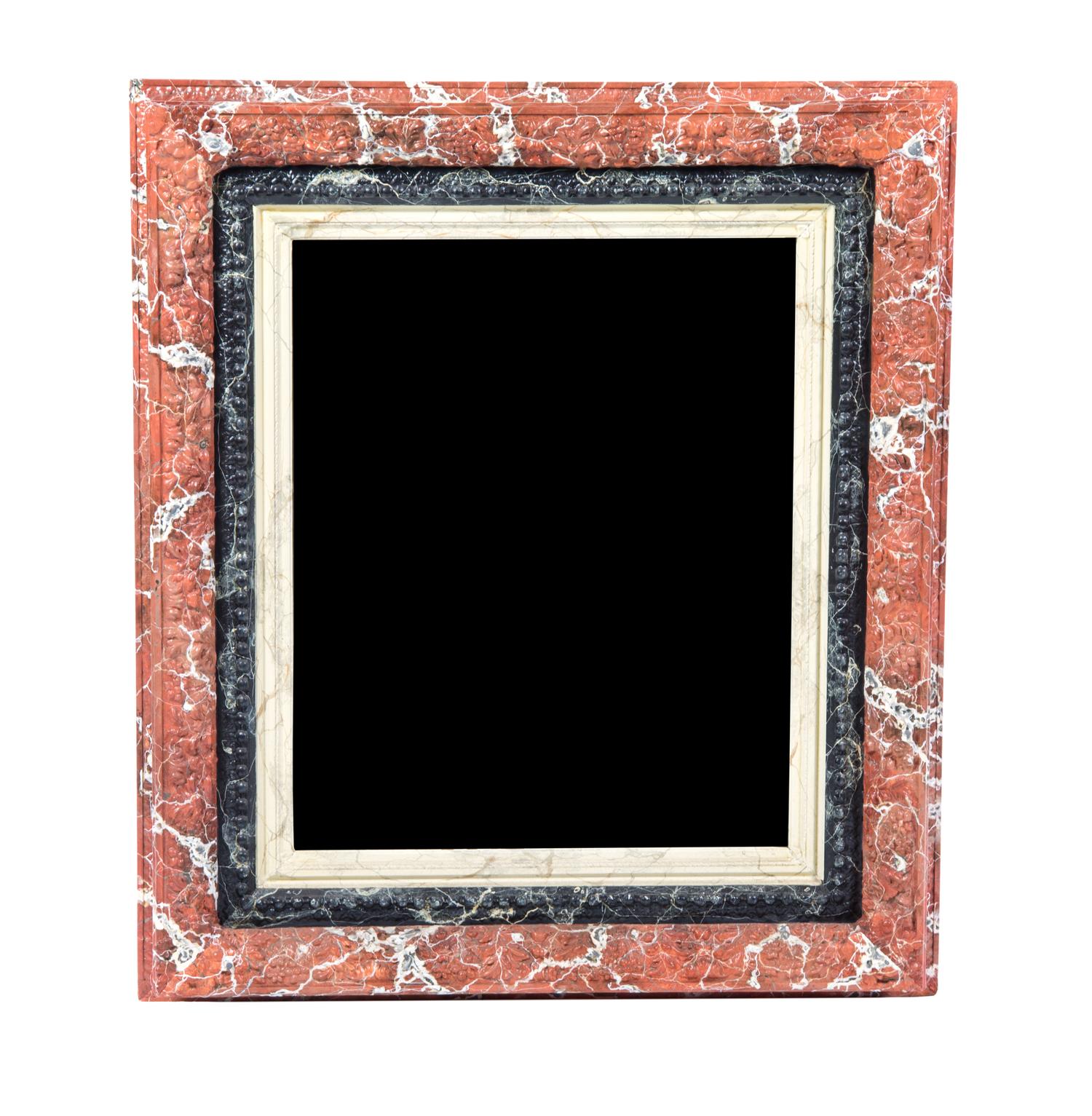 A Pair of Faux Marble Mirrors, Height 40 x width 34 3/4 inches.