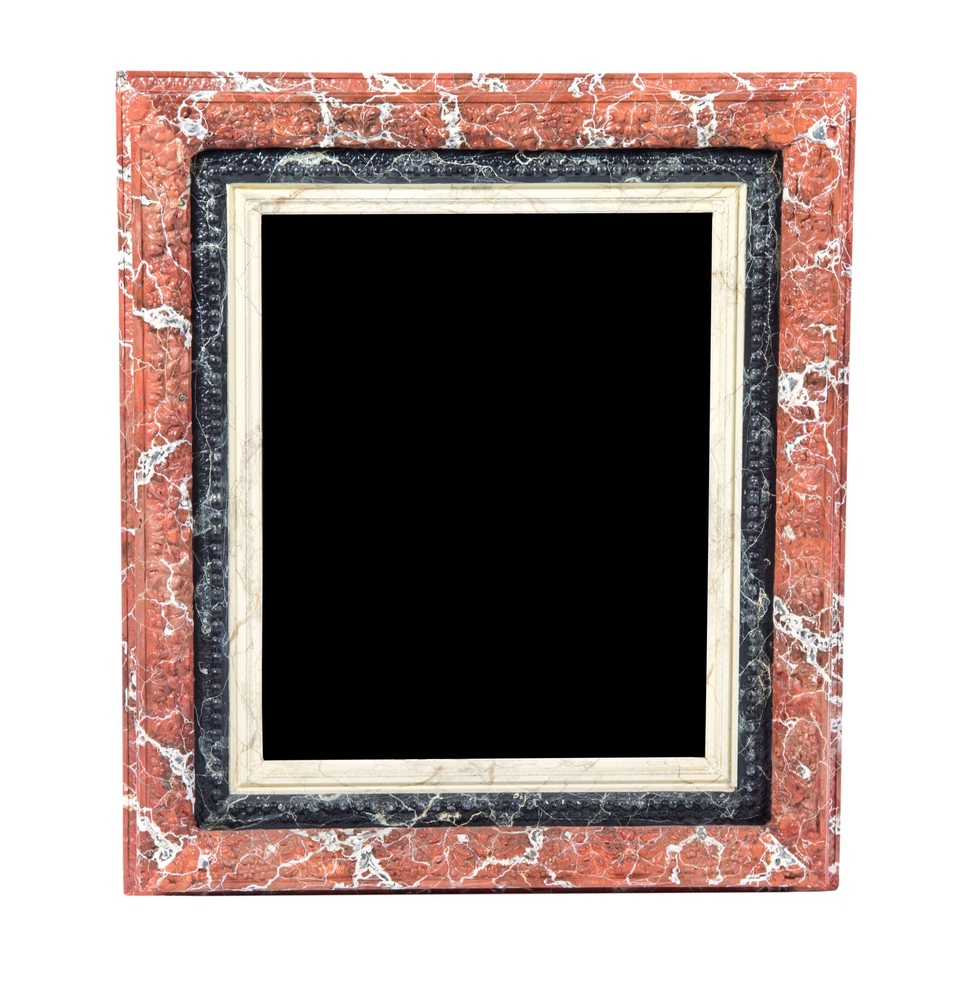 A Pair of Faux Marble Mirrors, Height 40 x width 34 3/4 inches.