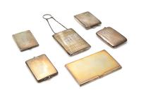 A Collection of Six Silver And Silver-Plate Cases, Various Makers, comprising a silver cigarette case with 14 karat gold inlay and thre