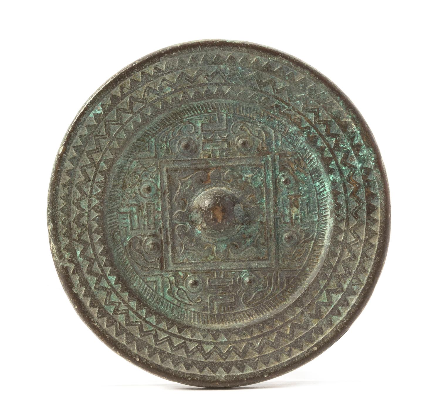 A Bronze 'TLV' Mirror POSSIBLY HAN DYNASTY Diameter 4 1/2 inches. — POSSIBLY HAN DYNASTY