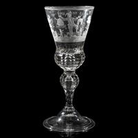A German Engraved and Faceted Glass Wine Stem