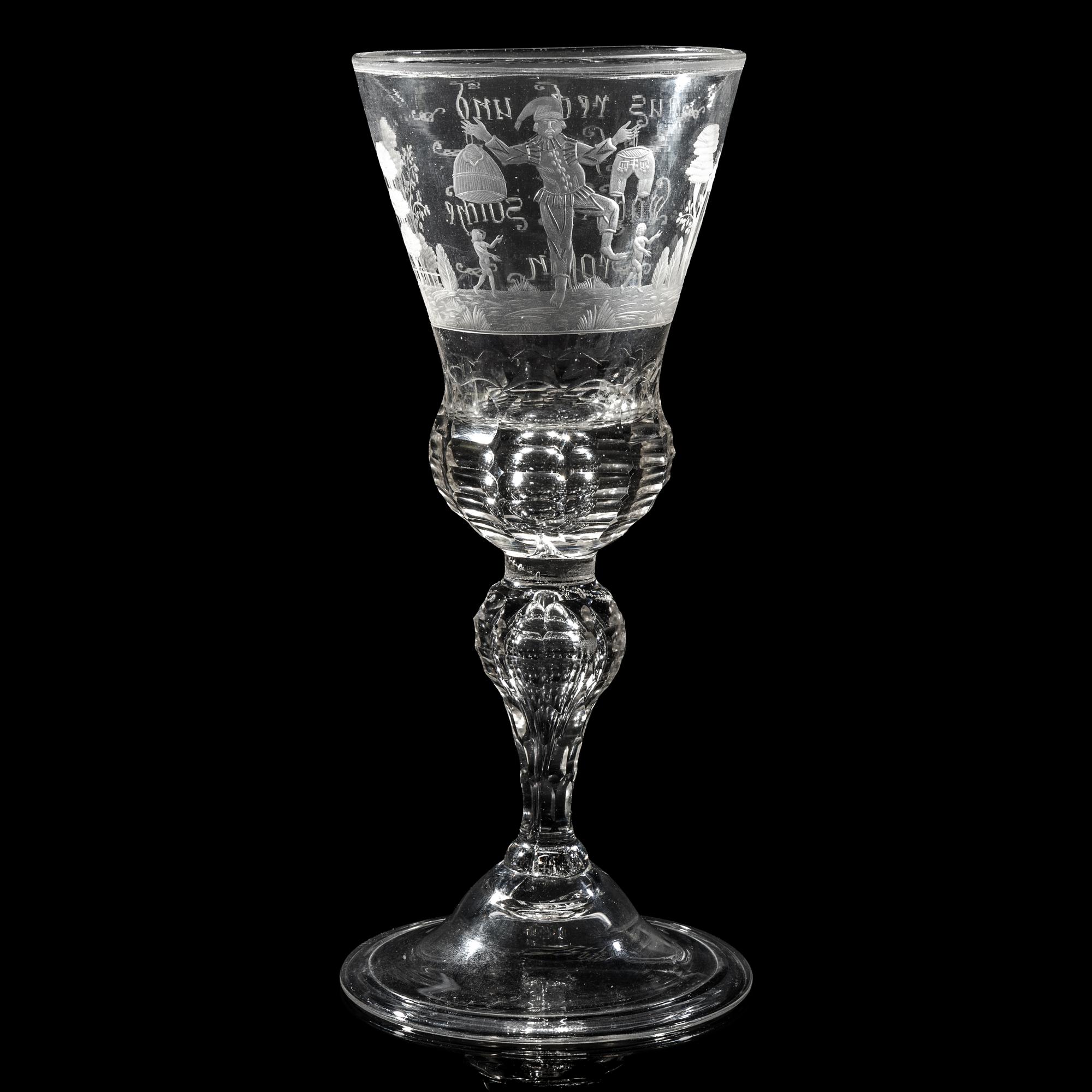 A German Engraved and Faceted Glass Wine Stem