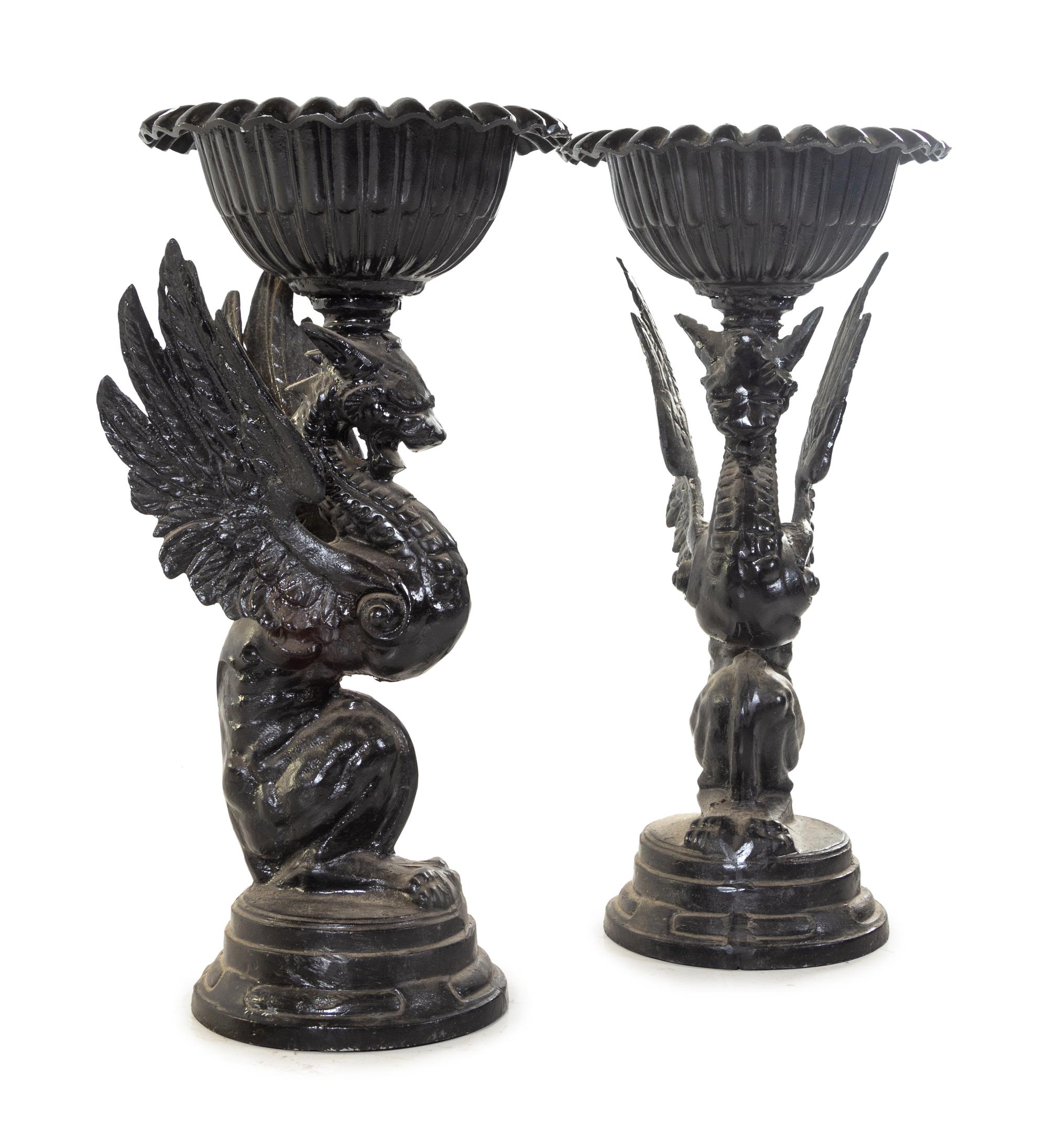 A Pair of Victorian Style Cast Iron Figural Jardinieres