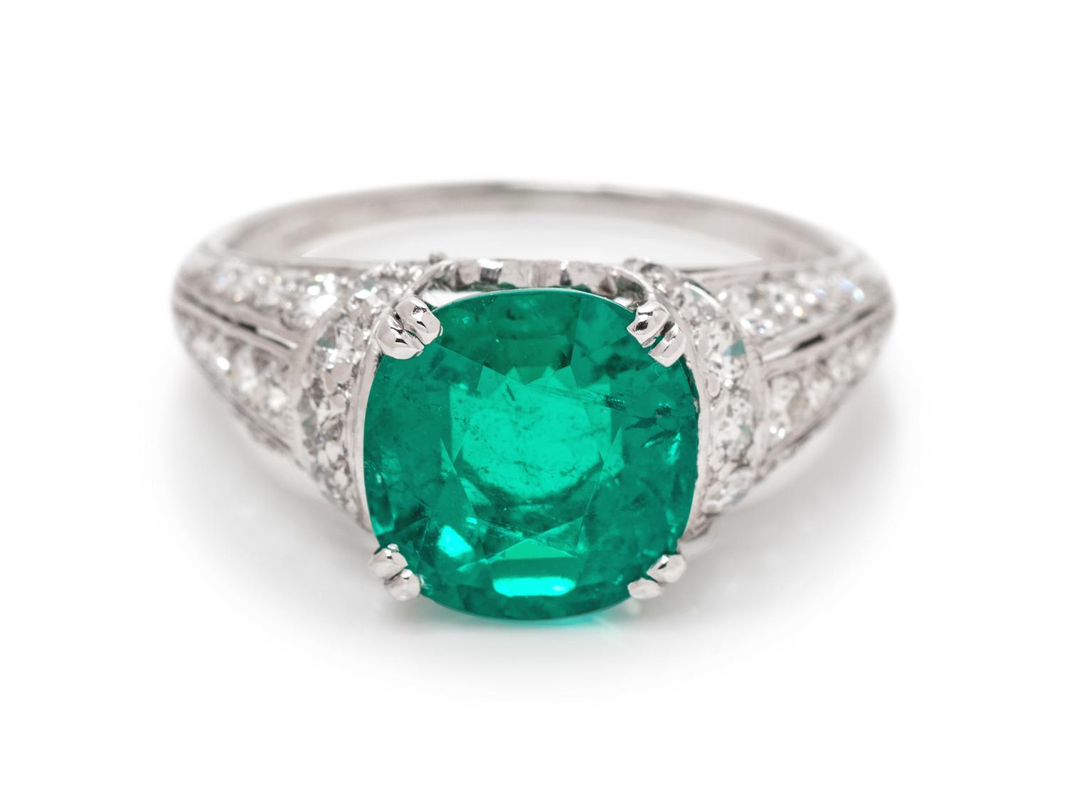 A Platinum, Colombian Emerald and Diamond Ring, Tiffany & Co.,