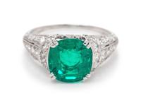 A Platinum, Colombian Emerald and Diamond Ring, Tiffany & Co.,