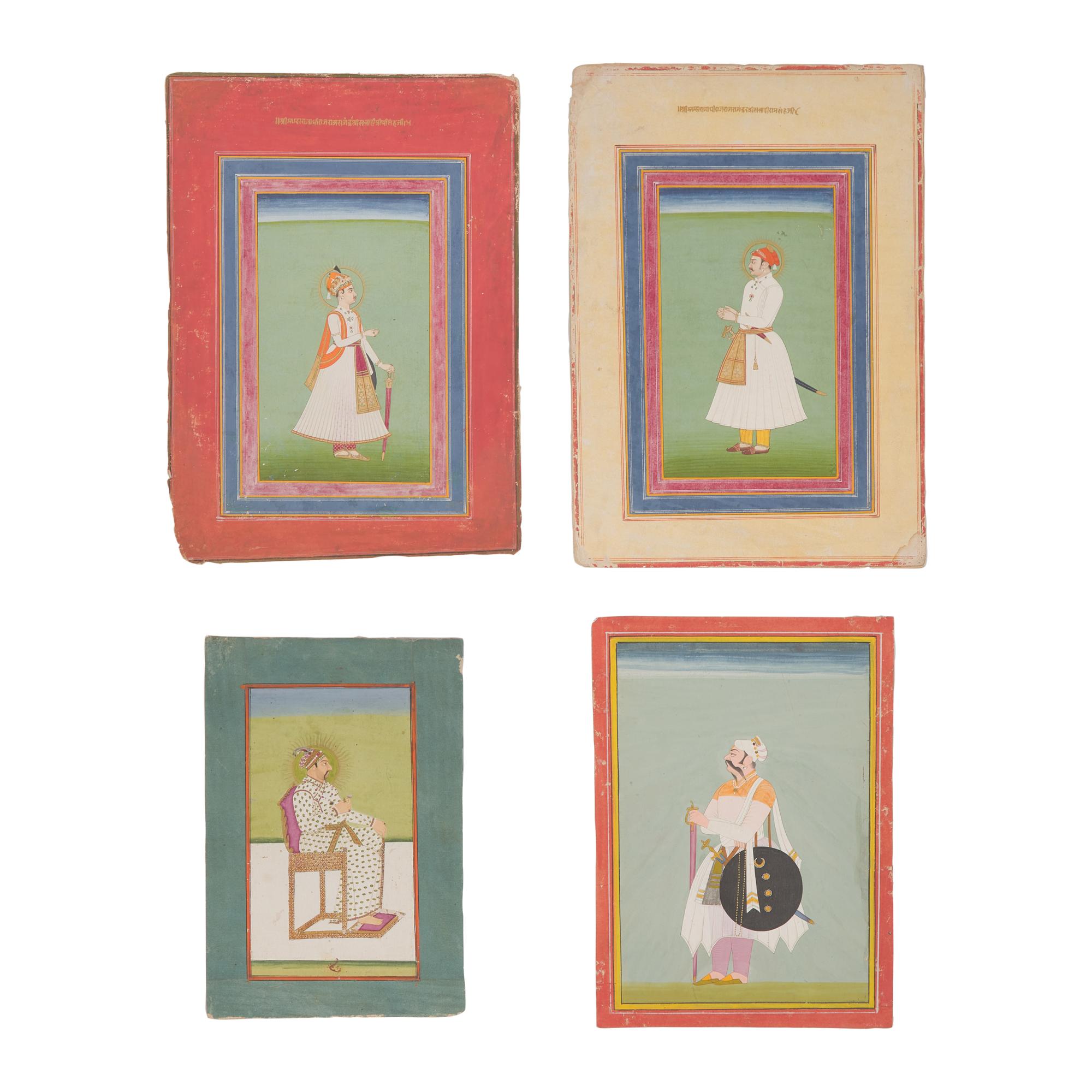 Four Mughal Style Indian Miniature Portraits — 莫臥兒風格細密畫四幅