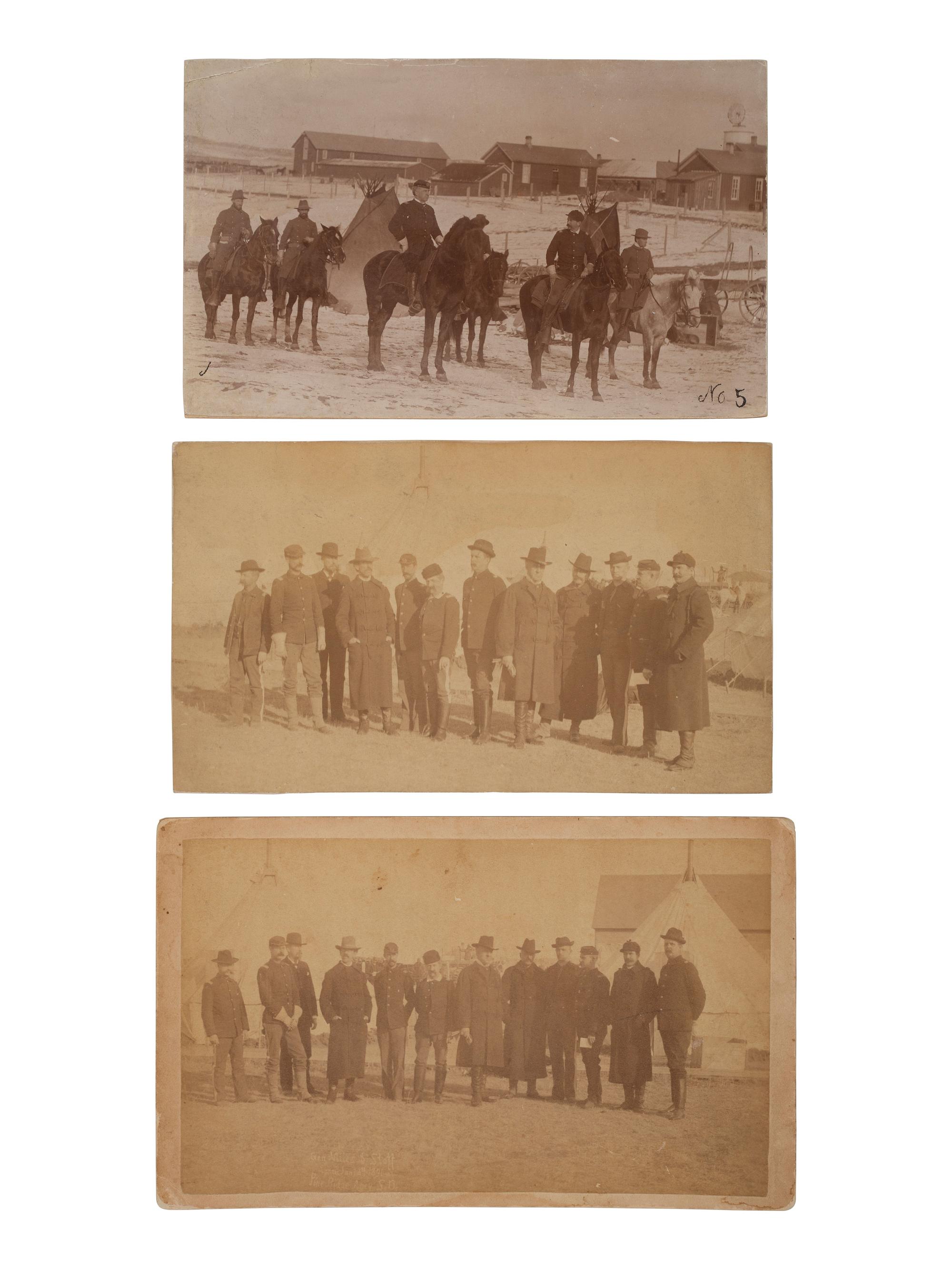 [WOUNDED KNEE]. A group of 4 photographs of General Nelson Miles and his staff at Pine Ridge Agency. Ca 1891.