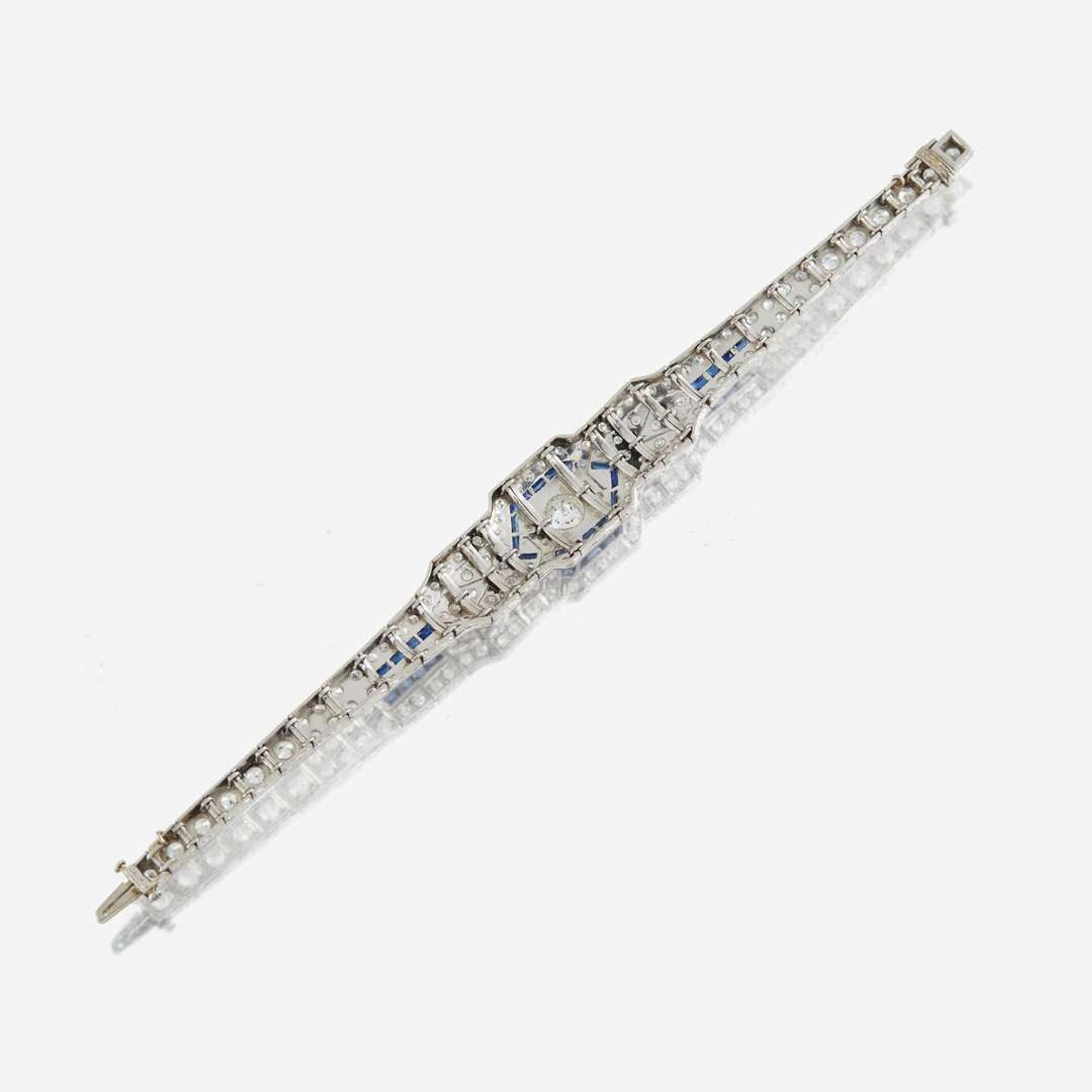 An Art Deco diamond, sapphire, and platinum bracelet