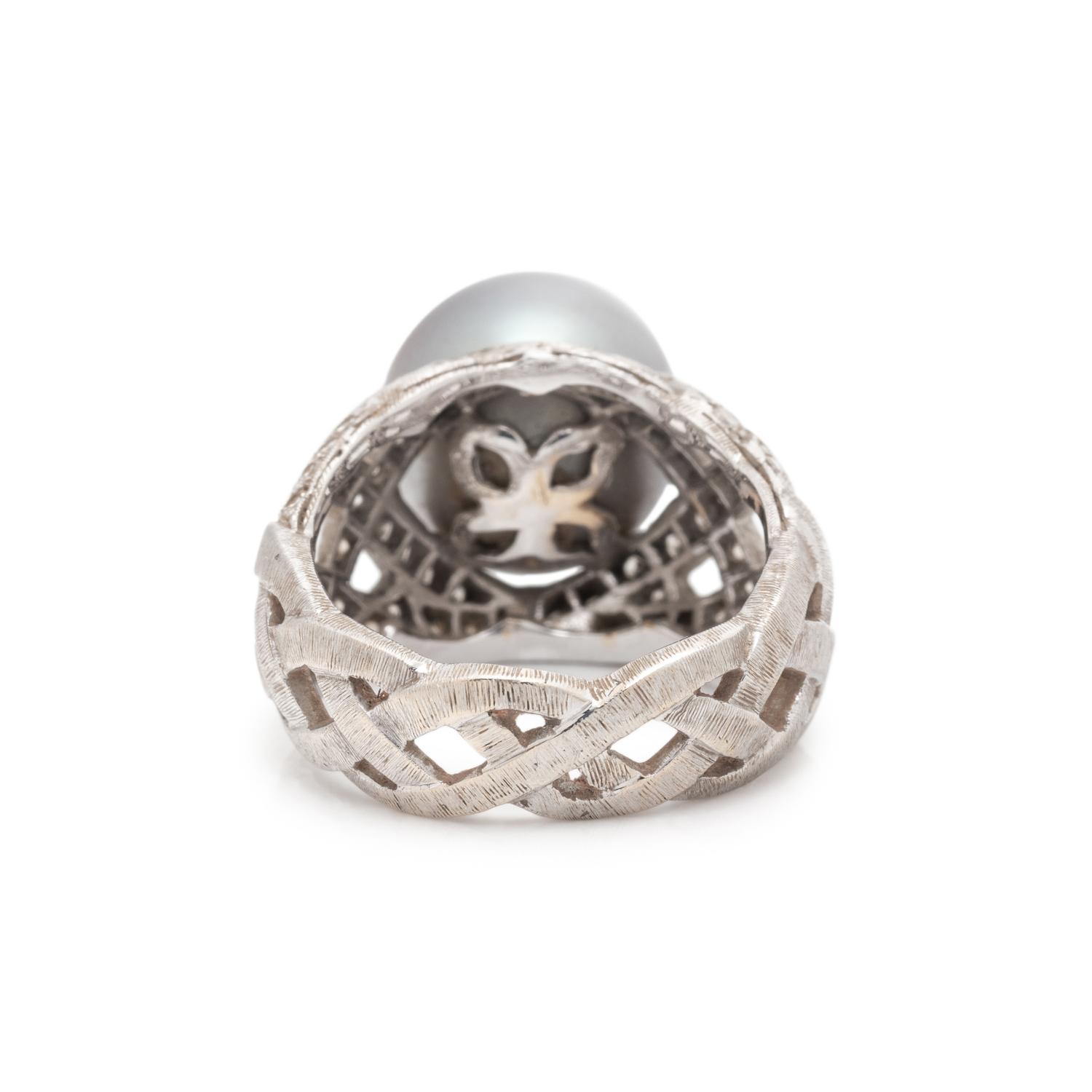 BUCCELLATI, CULTURED TAHITIAN PEARL AND DIAMOND RING