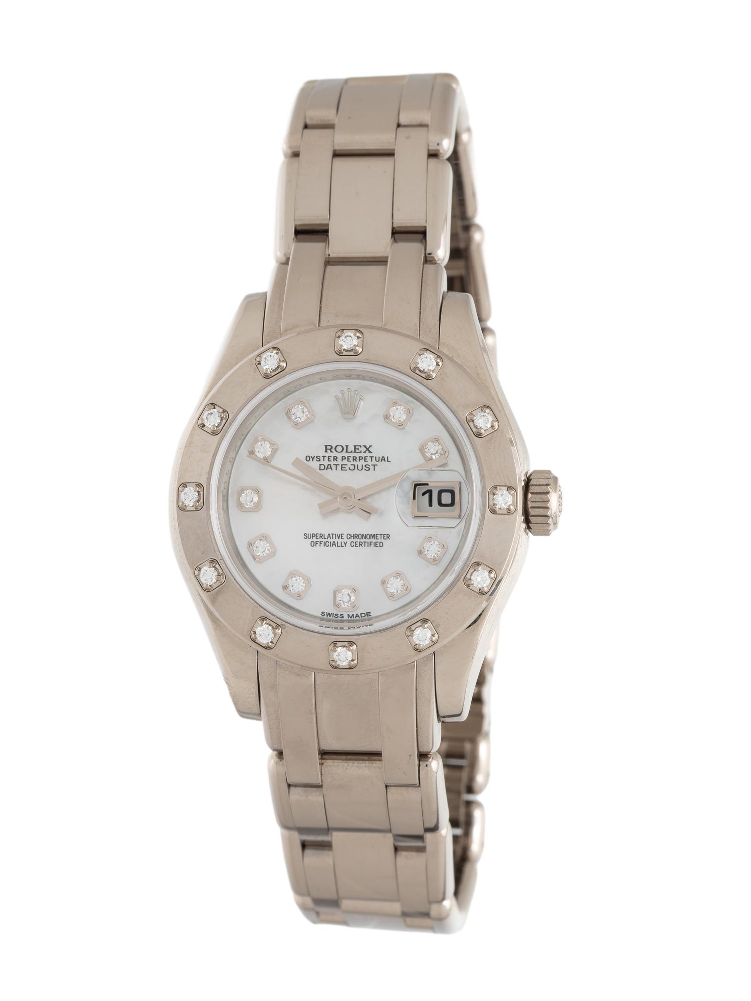 ROLEX, REF. 80319 18K WHITE GOLD 'PEARLMASTER' 'LADY-DATEJUST' WATCH WITH MOTHER-OF-PEARL FACTORY DIAMOND DIAL AND FACTORY DIAMOND BEZEL