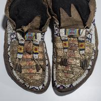 Northern Plains Beaded and Quilled Buffalo Hide Moccasins